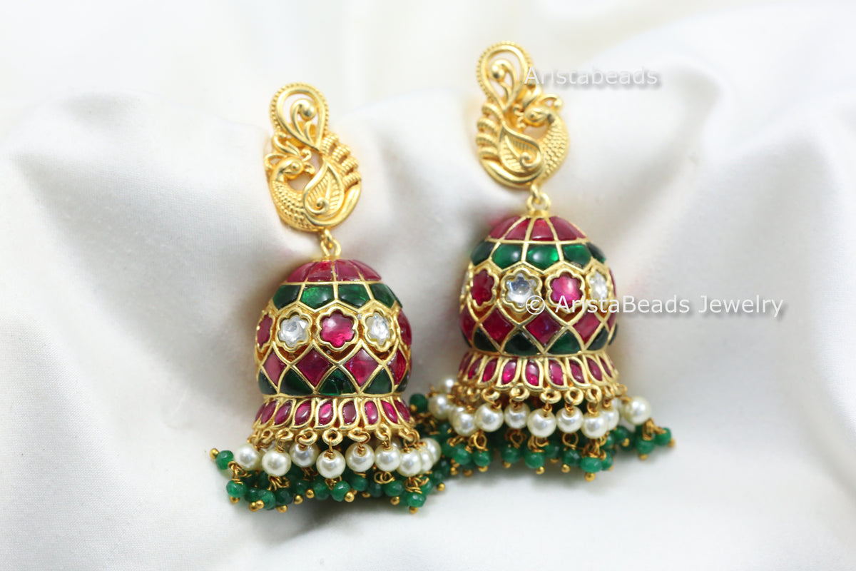 Multicolor Jadau Kemp Kundan Jhumka