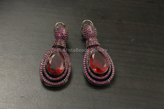 Victorian CZ & Doublet Earrings - Ruby