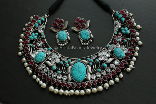 Large Hasli Necklace Set- Turquoise Ruby