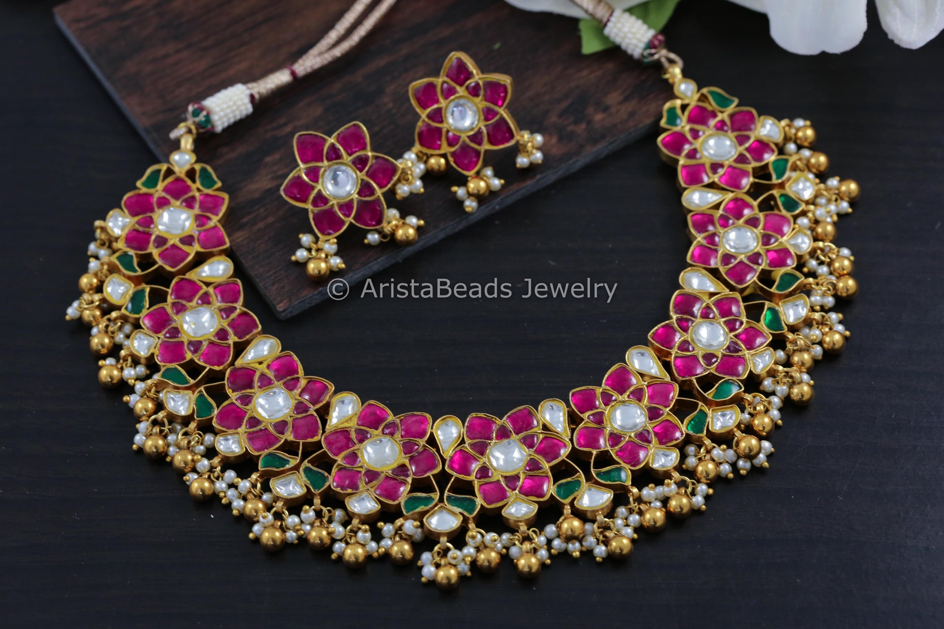 Next To Real Silver Jadau Necklace Set