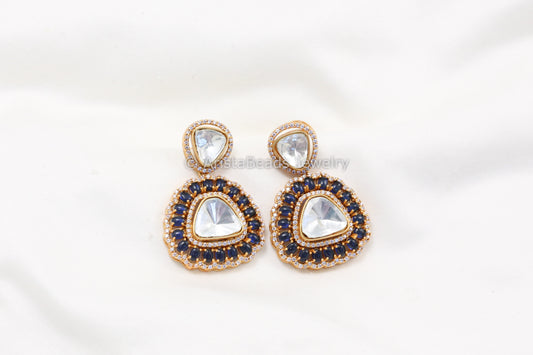Blue Uncut Kundan& Micro CZ Earrings