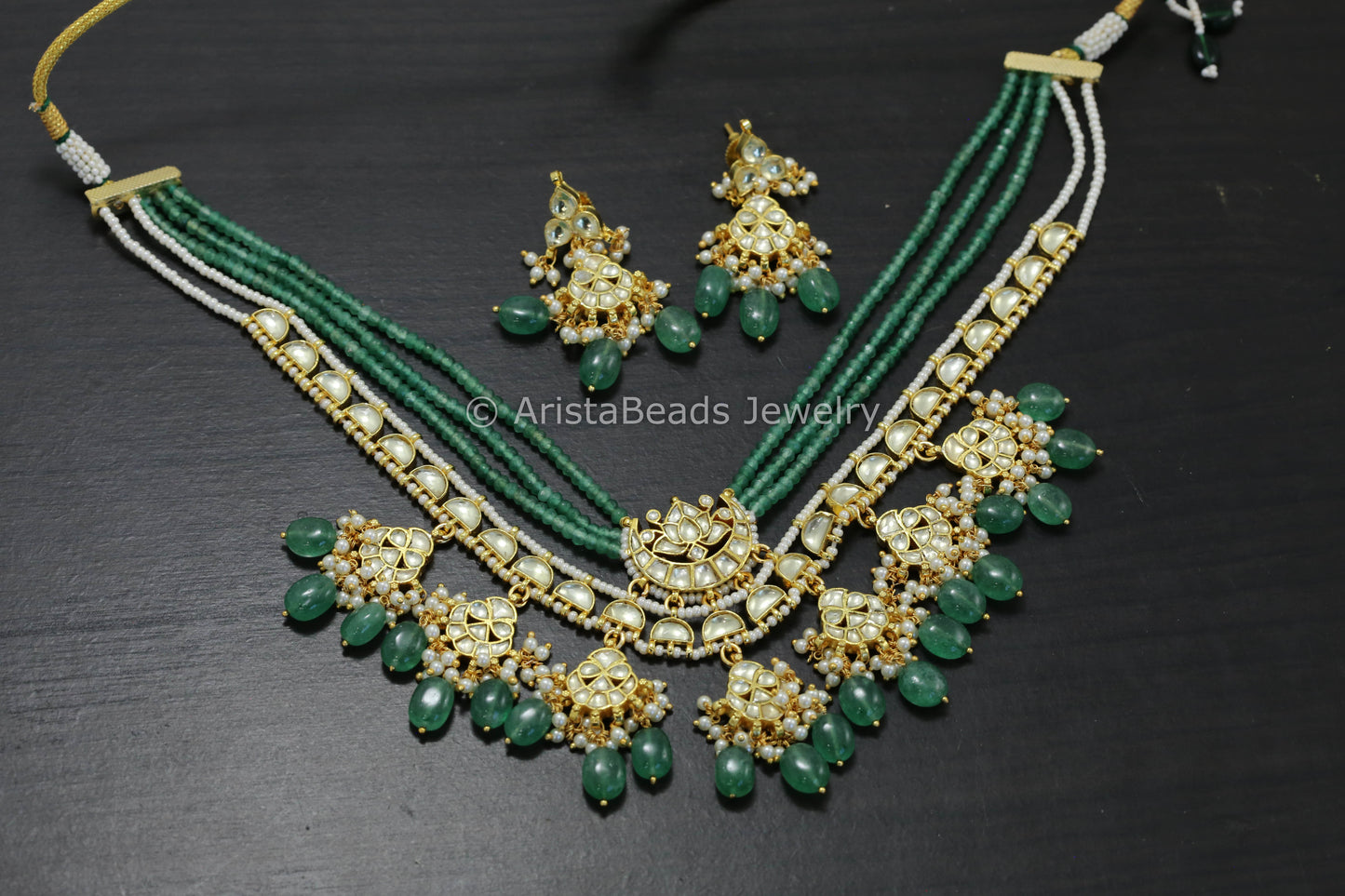 One Of A Kind Pachi Kundan Necklace - Aventurine Drops