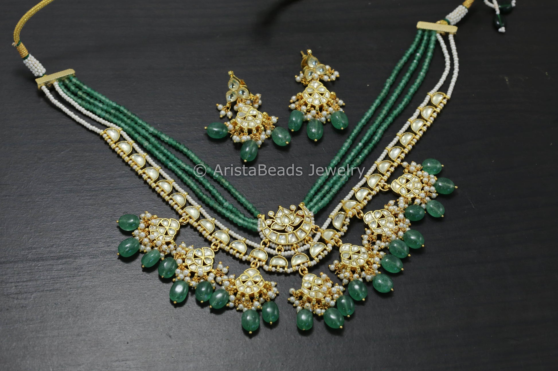 One Of A Kind Pachi Kundan Necklace - Aventurine Drops