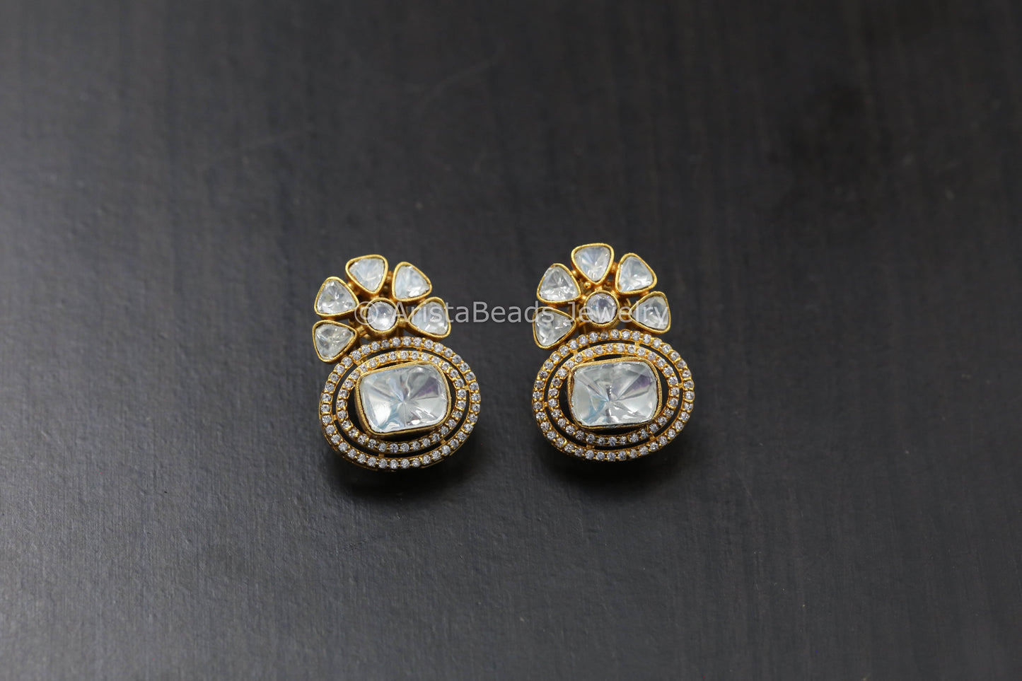 Premium Uncut Polki Flower Stud- Clear