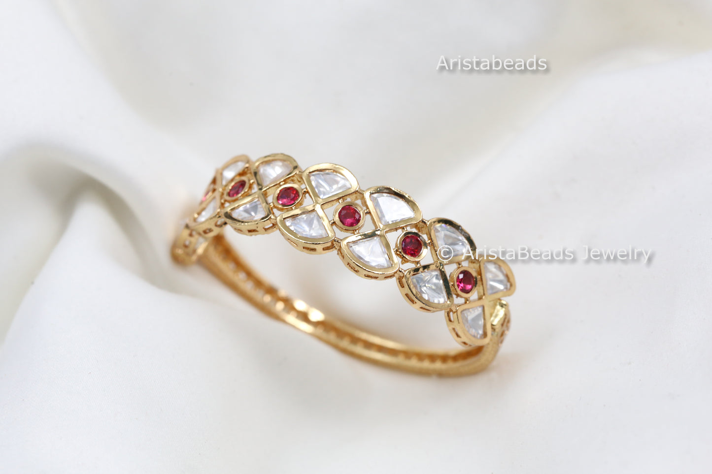Premium Uncut Polki Bracelet (Openable) - Ruby