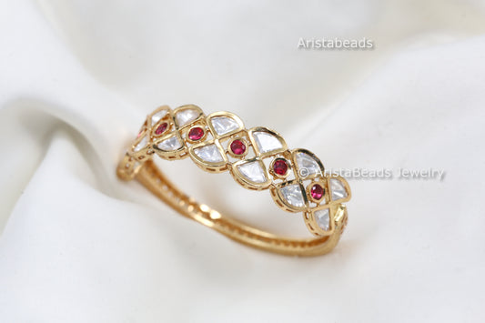 Premium Uncut Polki Bracelet (Openable) - Ruby