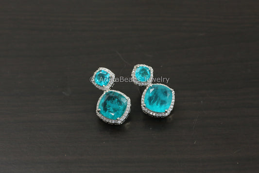Aqua Blue Doublet & CZ Earrings