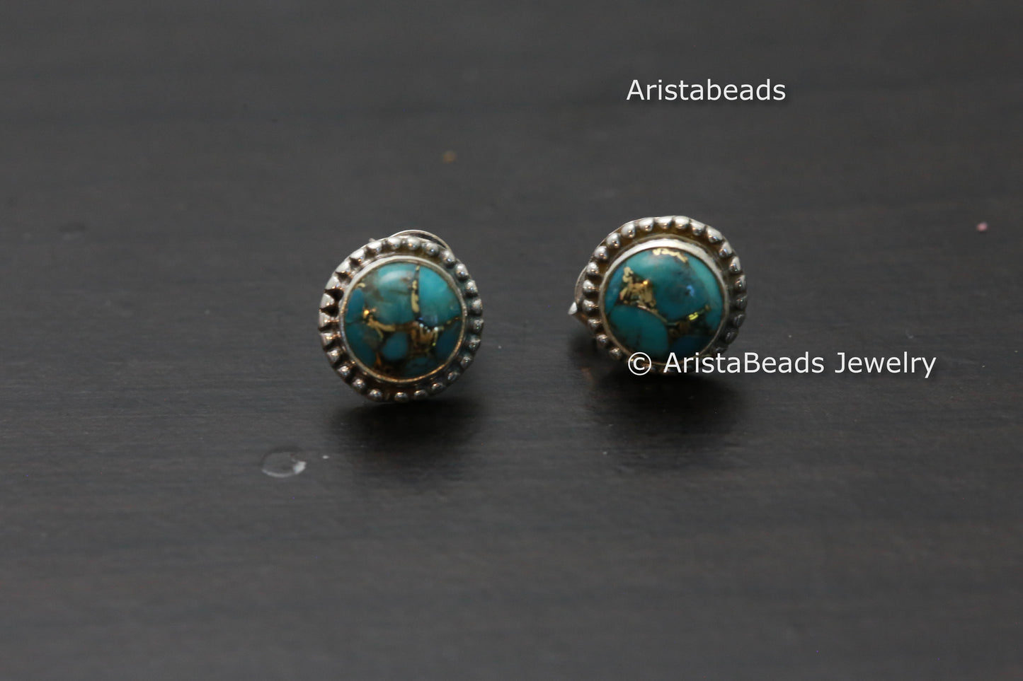 Rawa Work Round 925 Copper Turquoise Studs