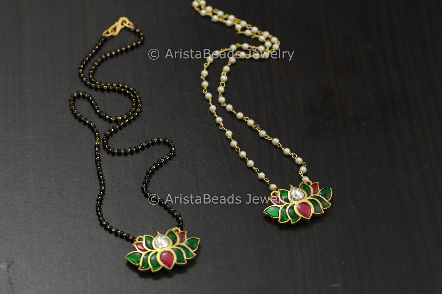 Dainty Beaded Jadau Pendant Necklace