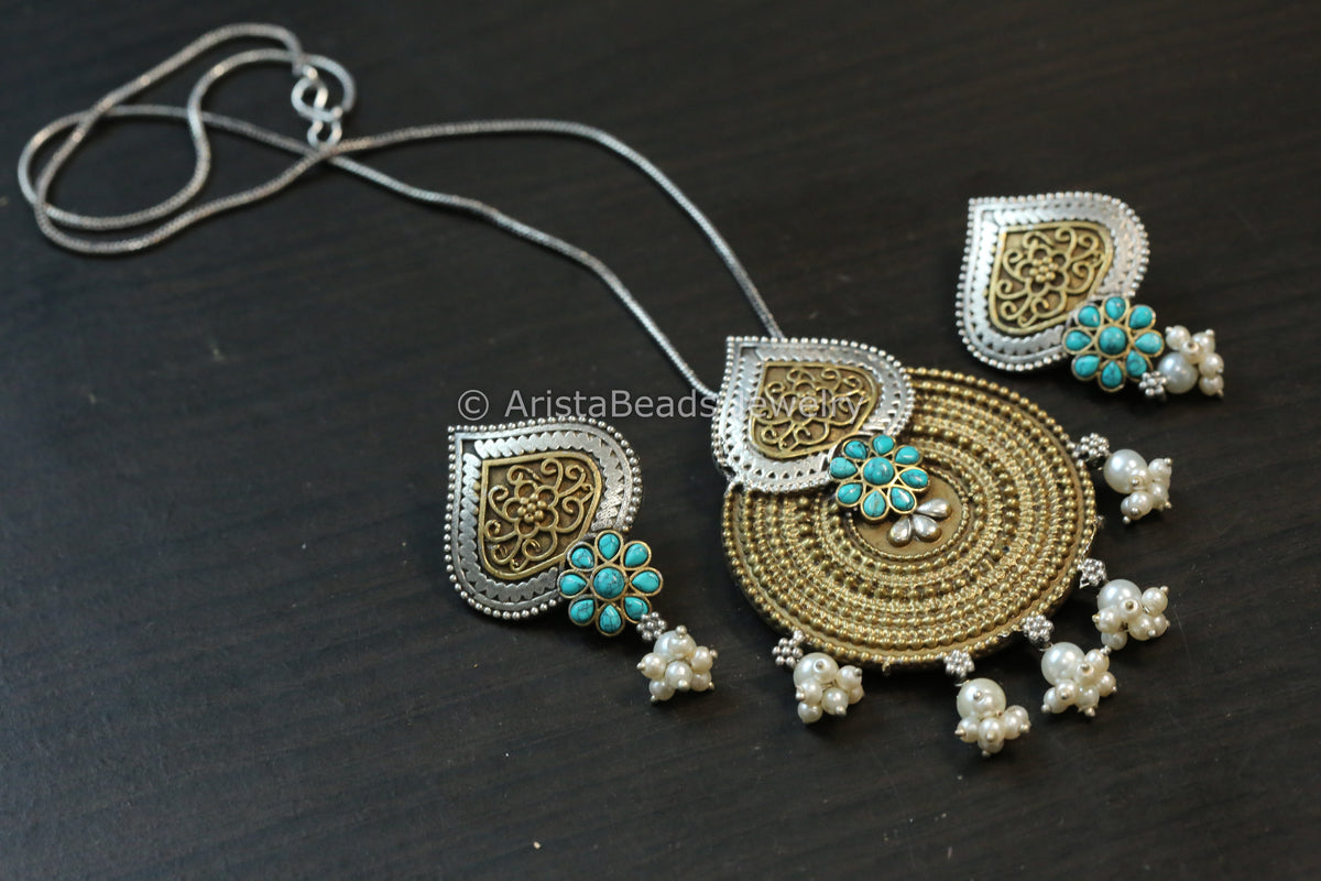 Dual Tone Necklace Set - Turquoise
