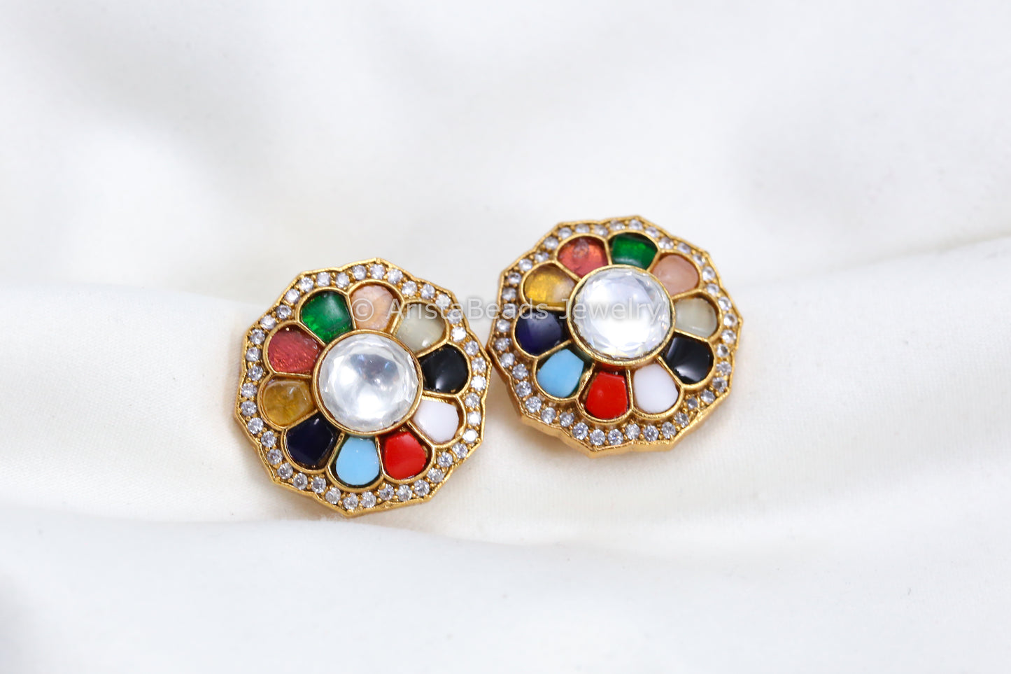 Navratran Stones & Uncut Polki Studs