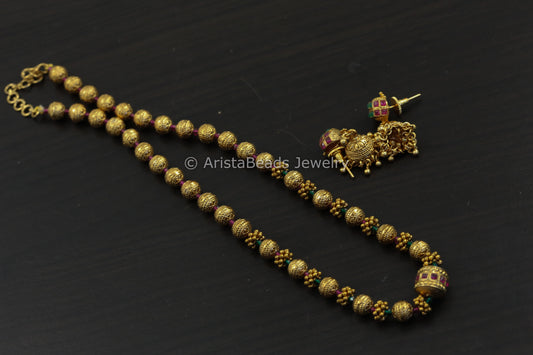 Antique Gold Multicolor Beaded Necklace Set