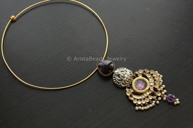 Jadau Kundan Pendant Hasli Necklace - Amethyst