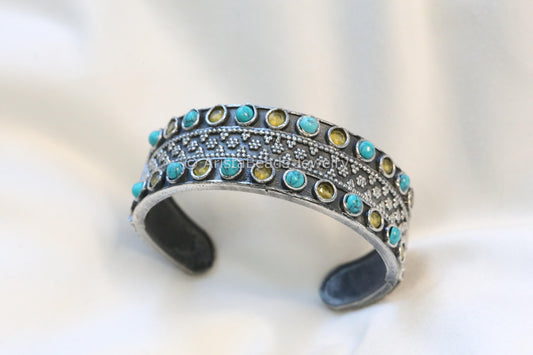 Silver Look Cuff - Turquoise Yellow