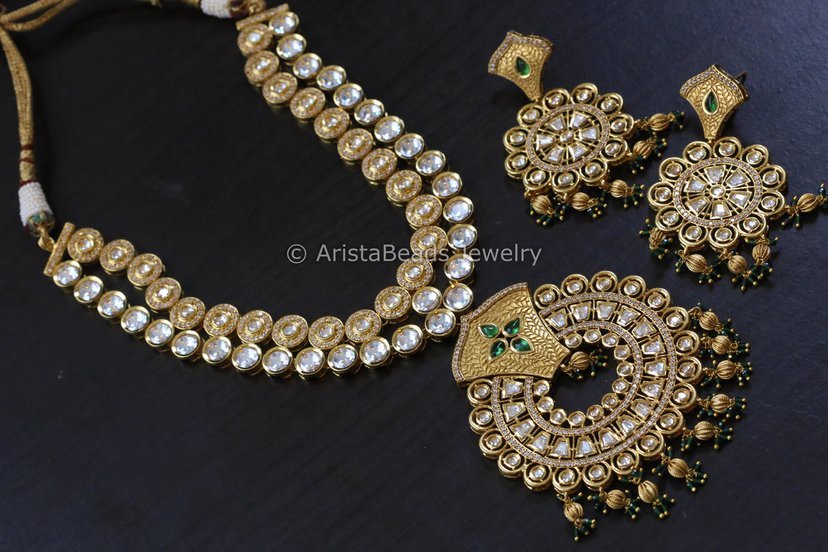 Premium Moissanite Look  Polki Necklace Set