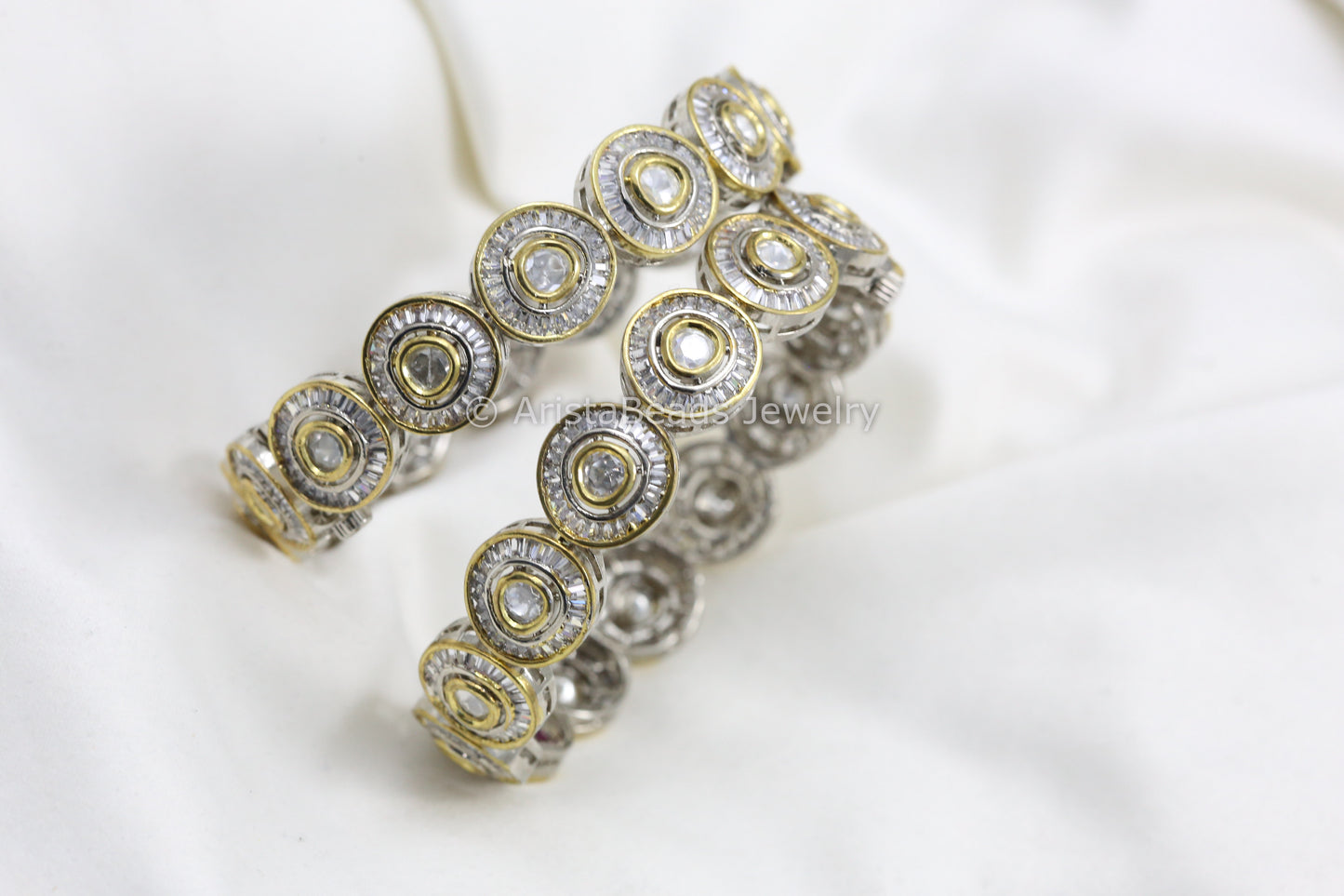 Moissanite Kundan Polki & Baguette CZ Bangle Set