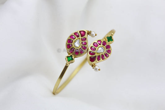 Adjustable Jadau Kundan Paisley Bracelet - Ruby