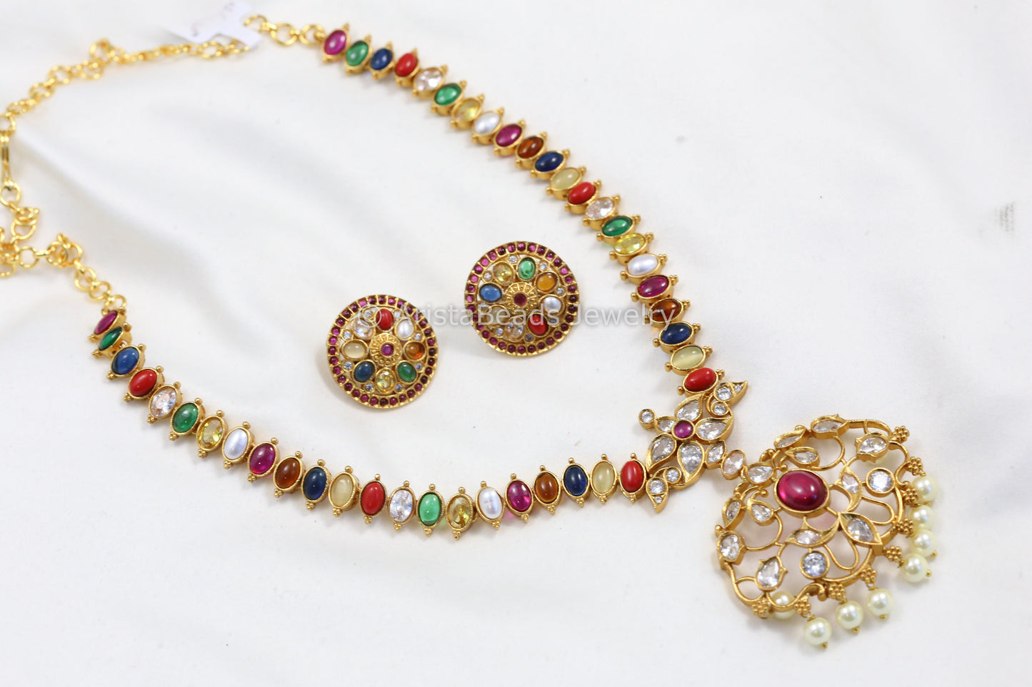 Kemp & CZ Navratna Necklace Set