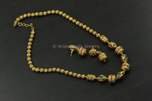 Antique Gold Beaded Necklace Set - Multi