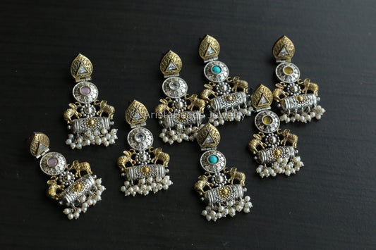 Dual Tone Tribal Stone Earrings