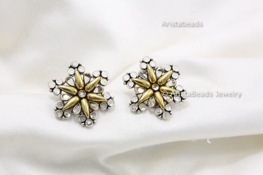Tara 925 Sterling Silver Dual Tone Polki Studs