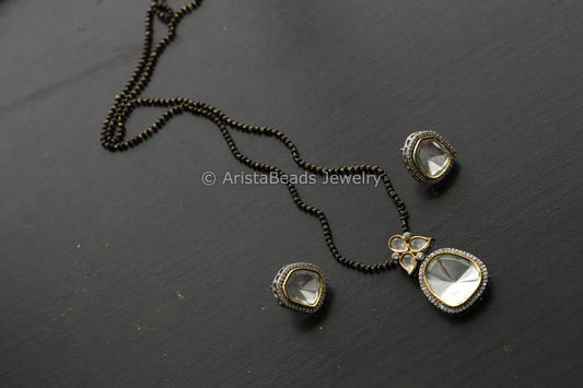 Dainty Uncut Polki & CZ Pendant Set