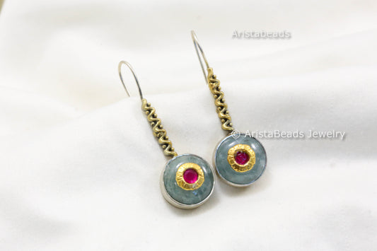 925 Sterling Silver Dual Tone Fluorite Earrings