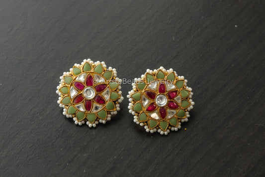 Green Ruby Jadau Studs