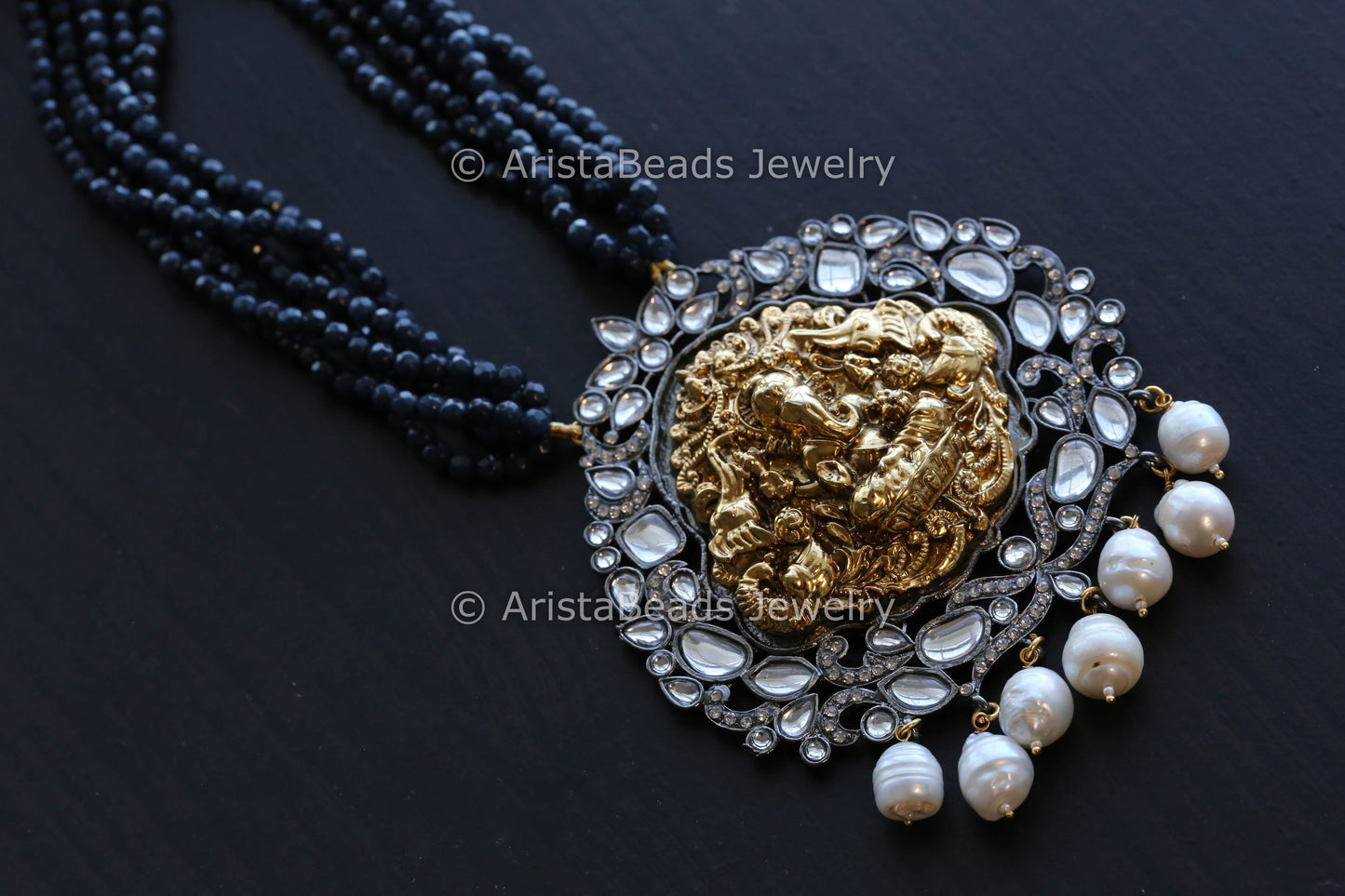 Victorian Kundan CZ Necklace - Grayish Blue