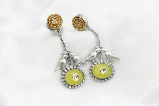 Silver Polish Yelllow Kundan Earrings