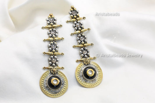 925 Sterling Silver Dual Tone Black Onyx Earrings