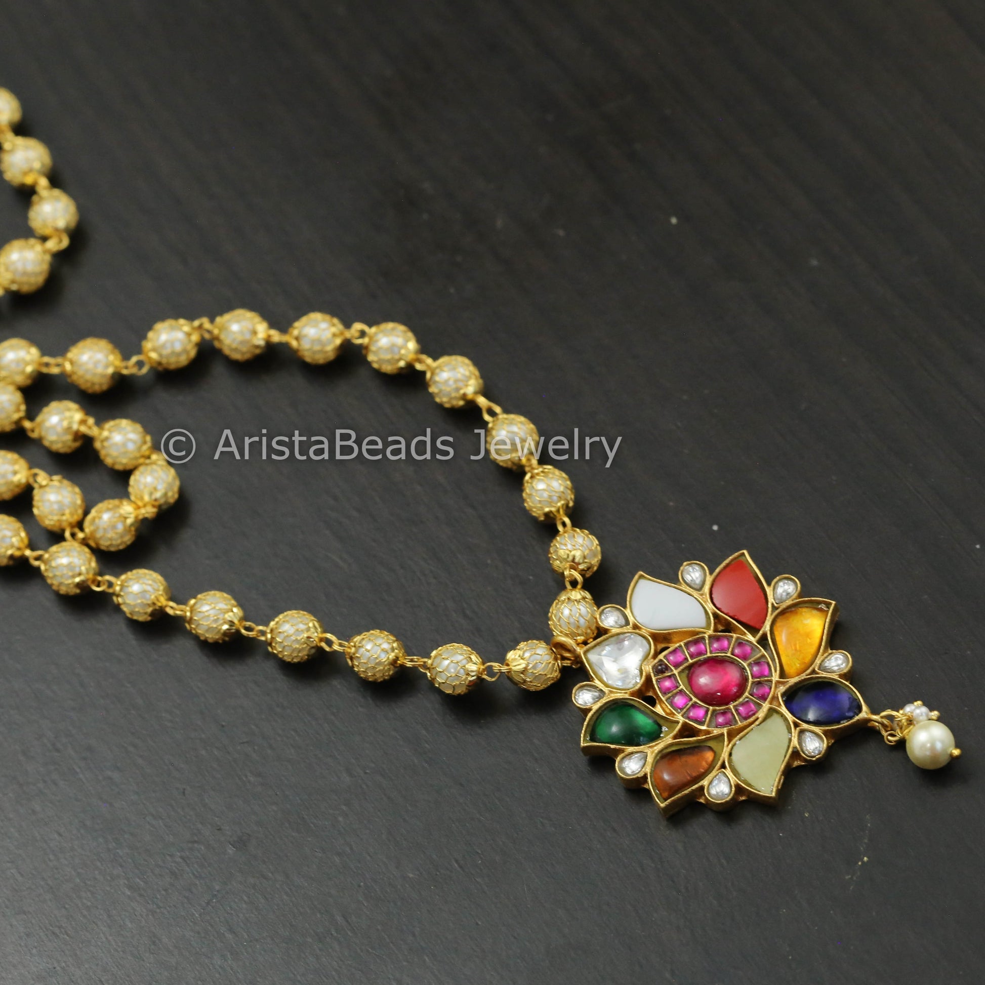 Navratan Jadau Pearl Mala Necklace