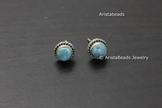 Dainty Sterling Silver Larimar Studs