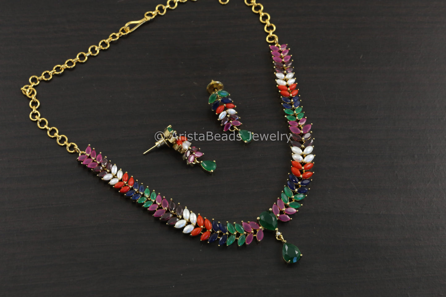 Multicolor Stones & Real Pearls Necklace Set