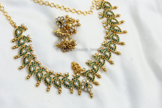 Kemp & Kundan Polki Necklace Set - Green