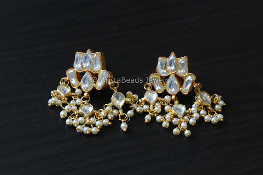 Clear Kundan Lotus Earrings