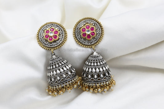 Dual Tone Fusion Jhumka - Ruby