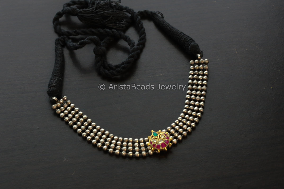 Oxidized Necklace Ruby Kundan Motif