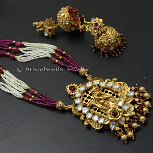 Shri Krishna Kundan Polki Necklace Set - Ruby