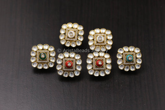 Uncut Moissanite Polki & Semiprecious Stones Studs