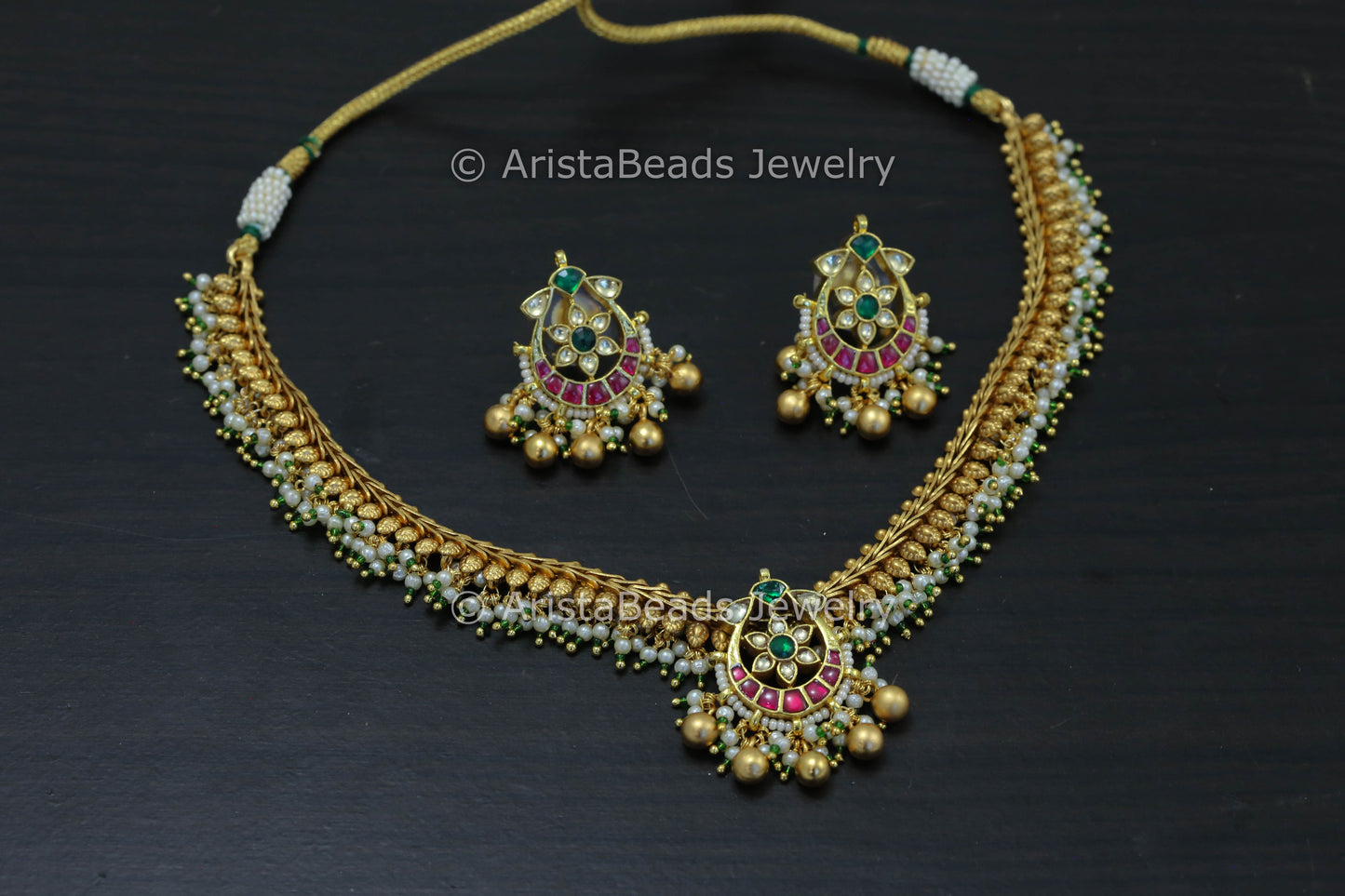 Real Gold Look Kundan Pachi Necklace Set