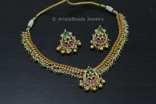 Real Gold Look Kundan Pachi Necklace Set
