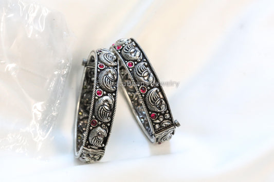 Silver Look Nakshi Peacock Bangle Set (2.6 openable)