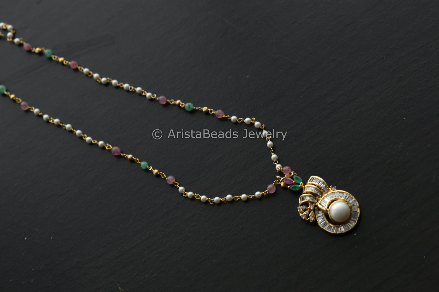 Dainty CZ Pendant In Multicolor Chain