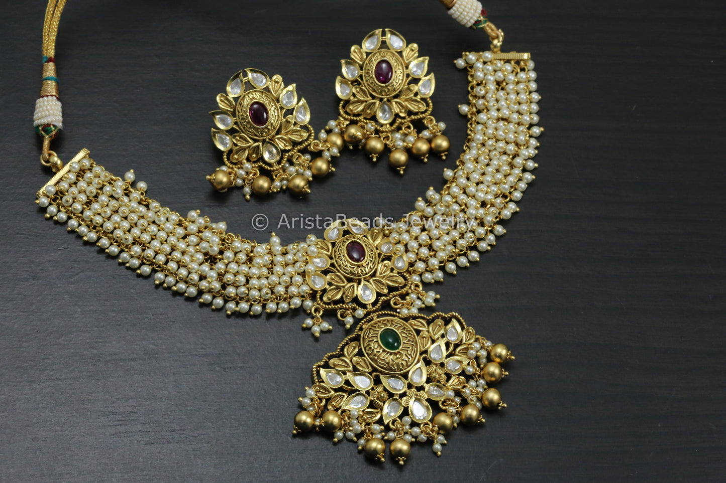 Kundan & Pearl Guttapusalu Necklace Set - Multi