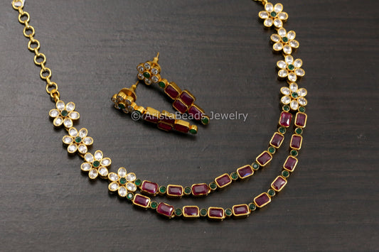 Gram Gold CZ Ruby Green Necklace Set