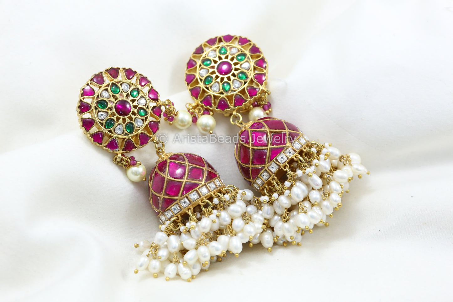 Ruby Jadau Jhumka With Real Pearls