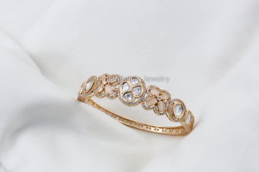 Clear & Peach Uncut Polki and CZ Bracelet (Openable)