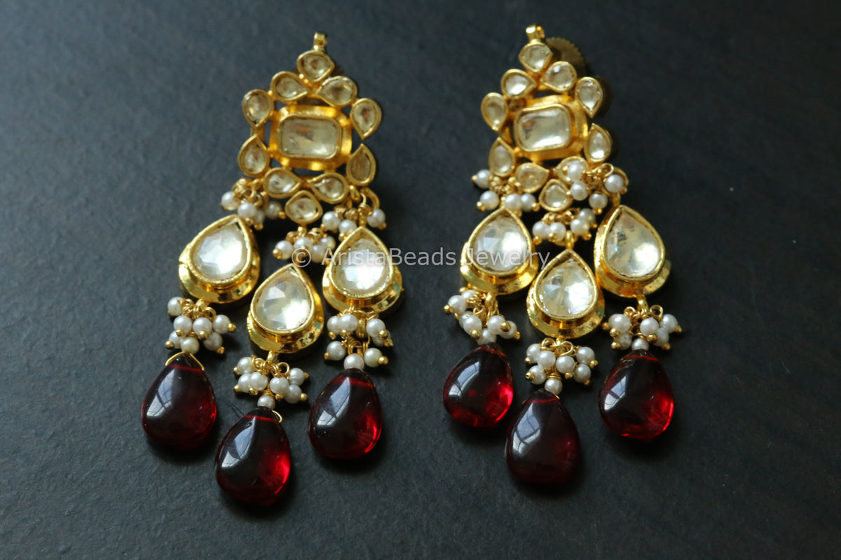 Red Pachi Kundan Earrings