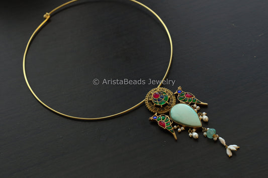 Silver Replica Larimar Jadau Hasli Necklace